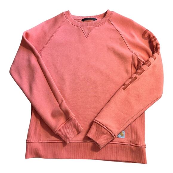 Carhartt Women Med Relaxed Fit Midweight Crewneck Logo sleeve Graphic Sweatshirt - Picture 4 of 9